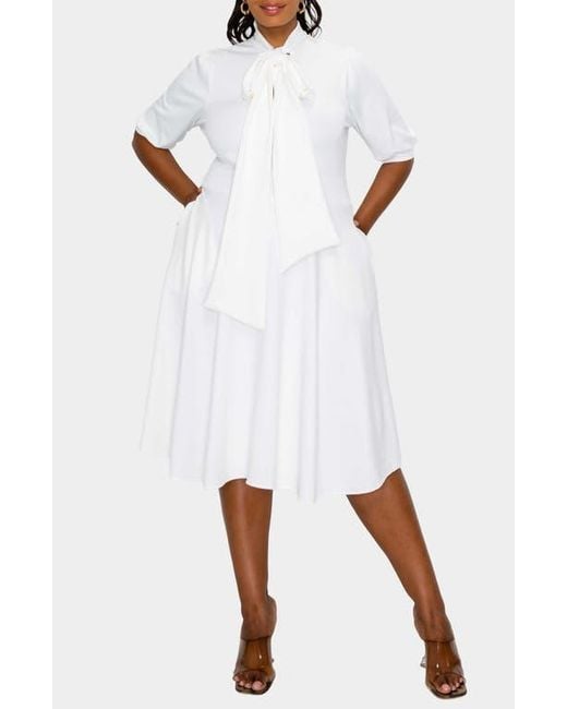 L I V D White Carina Donna Fit & Flare Midi Dress