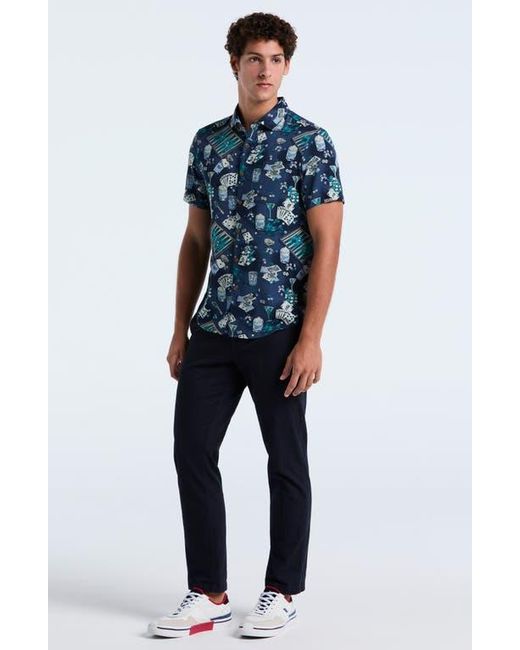Original Penguin Blue Poker Table Print Short Sleeve Button-Up Shirt for men