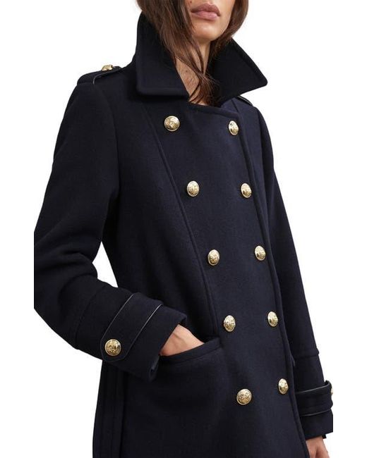 Reiss Black Farley Wool Blend Double Breasted Coat