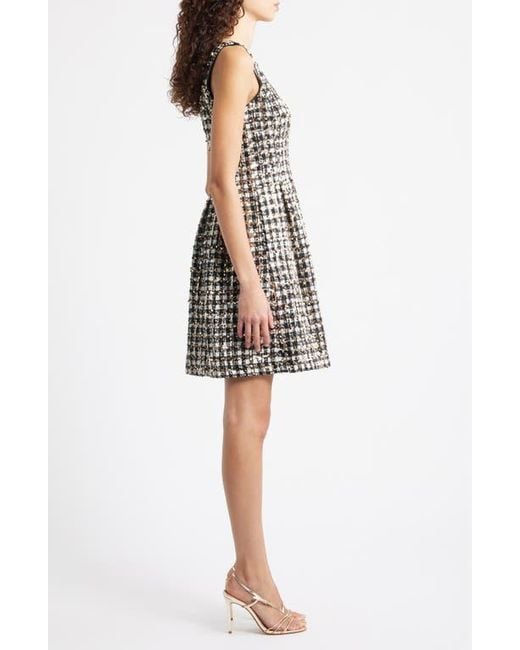 Vince Camuto Sequin Boucl Fit & Flare Dress in Black | Lyst