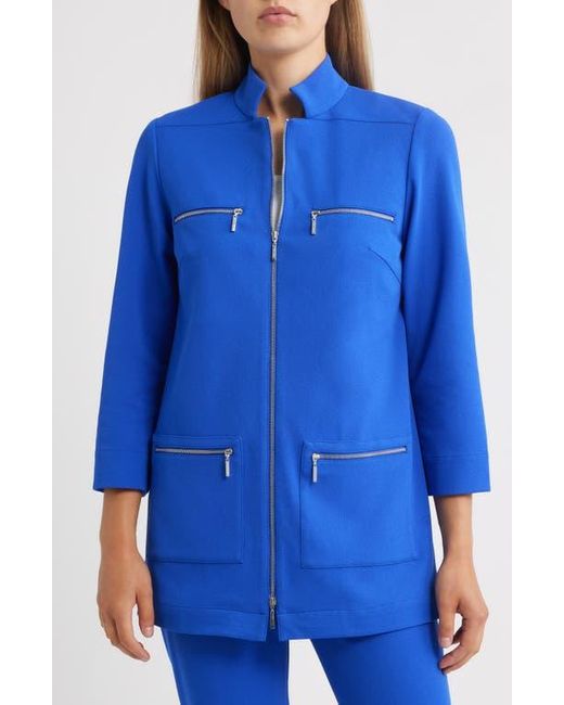 Ming Wang Blue Deco Stretch Crepe Utility Jacket