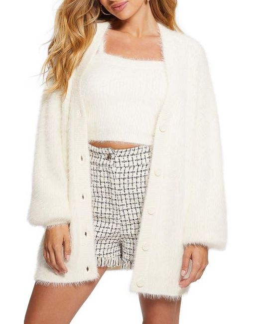 Guess White Sahar Oversize Fuzzy Cardigan