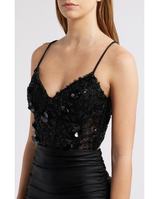 City Studios Beaded Bodice Front Slit Gown in Black | Lyst