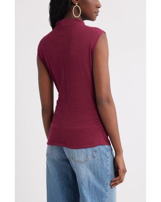 Treasure & Bond Red Crinkle Mock Neck Top