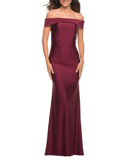La Femme Red Off The Shoulder Elegant Long Evening Gown