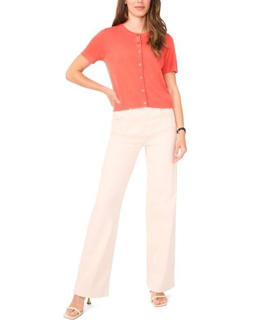 Halogen® Red Short Sleeve Button-Up Sweater