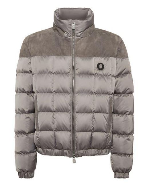 Billionaire Gray Puffer Down Jacket With Leather Inserts for men