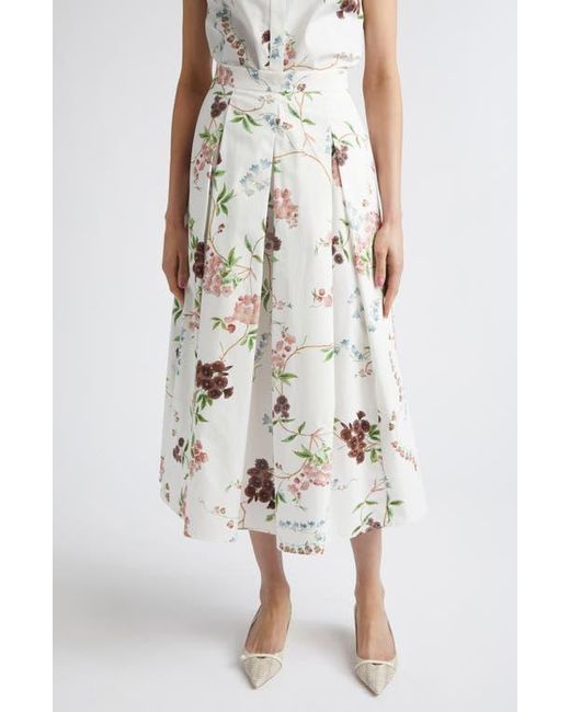 Erdem Women's White Chintz Floral Pleated Organic Cotton Poplin A-Line Midi Skirt