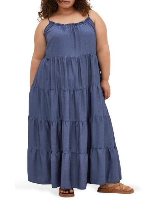 City Chic Blue Island Tiered Maxi Dress