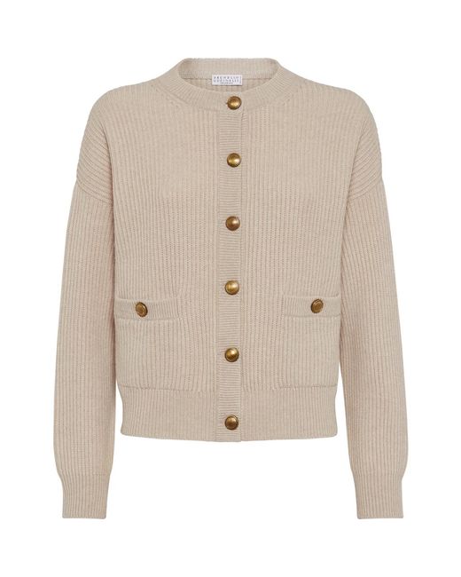 Brunello Cucinelli Natural English Rib Knit Cardigan