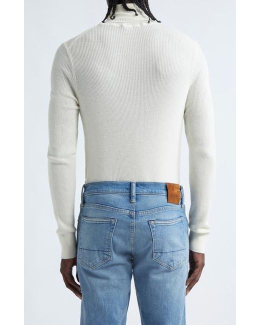 Tom Ford White Wool, Silk & Cashmere Rib Turtleneck Sweater for men