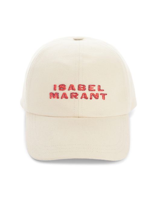 Isabel Marant Natural Tyron Shimmer Logo Cotton Baseball Cap