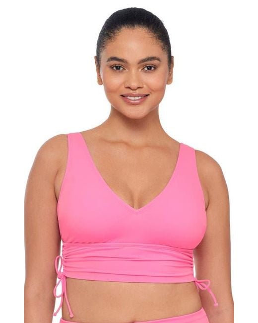 S3 Apparel Pink Supportive And Sculpting Cinched Adjustable Midkini Swimsuit Top