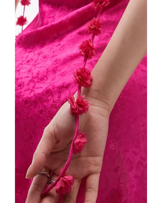 TOPSHOP Pink Floral Satin Jacquard Slip Minidress