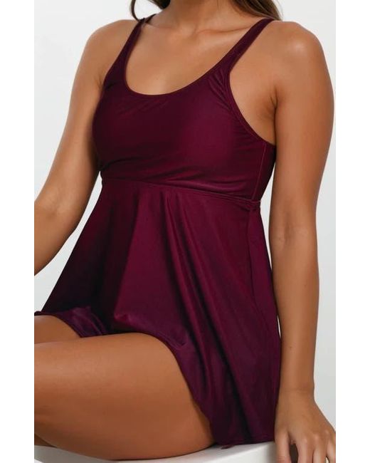 Calypsa Plus Size Amber Flared Tankini Swim Top With Adjustable Straps And Removable Cups