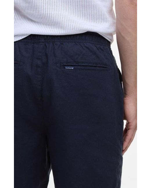 Barbour Blue Relaxed Fit Linen & Cotton Drawstring Shorts for men