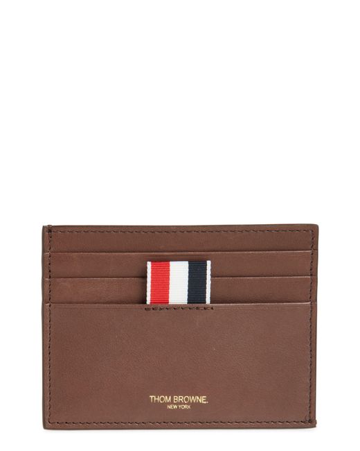 Thom Browne Brown Full Grain Leather Card Case for men