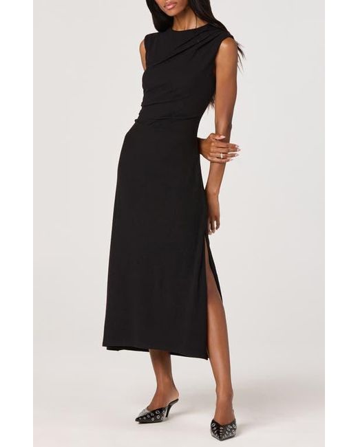 Astr Black Drape Sleeveless Midi Dress