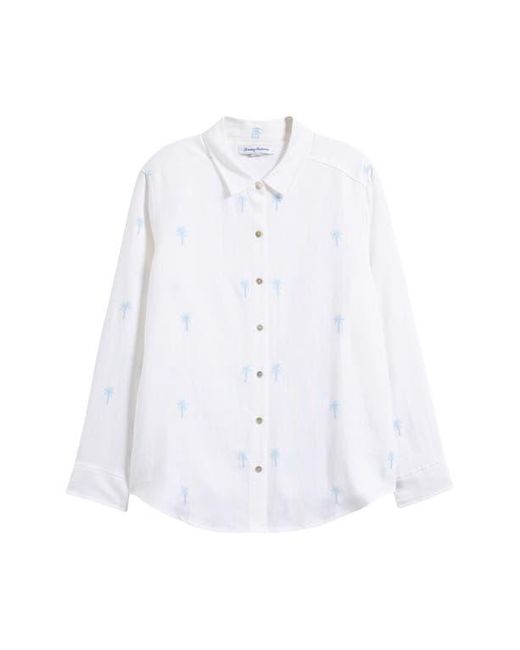 Tommy Bahama White Relaxed Palm Tree Embroidered Linen Button-Up Shirt