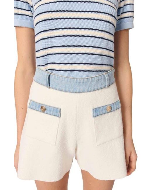 Maje Blue Knitted Shorts With Denim Trim
