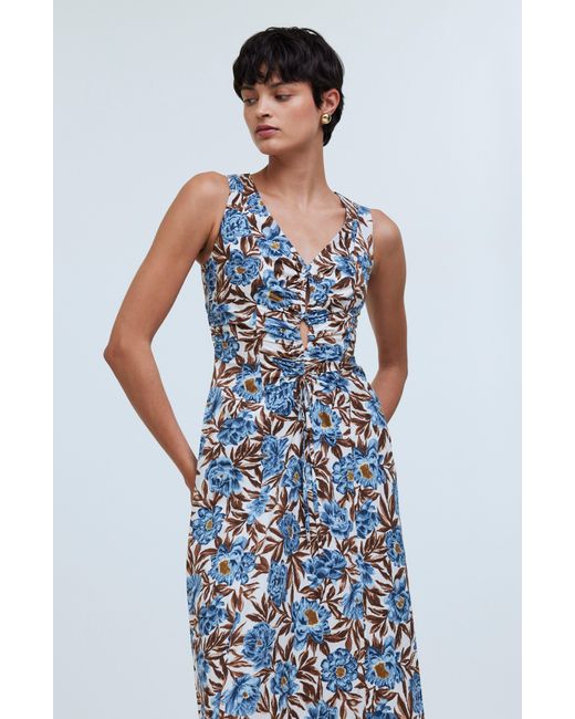 Madewell Blue Floral Sleeveless V-neck Midi Dress