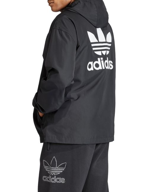 Adidas Originals Black Oversize Adicolor Trefoil Hooded Windbreaker for men