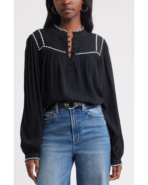 Treasure & Bond Black High Neck Embroidered Long Sleeve Top