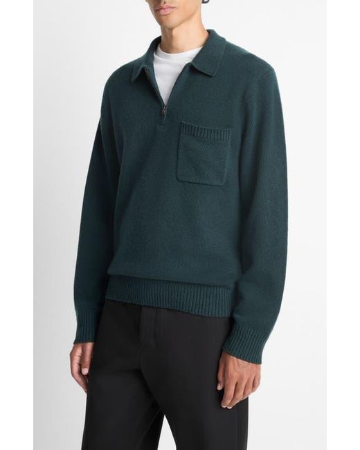Vince Blue Long Sleeve Quarter Zip Polo Sweater for men