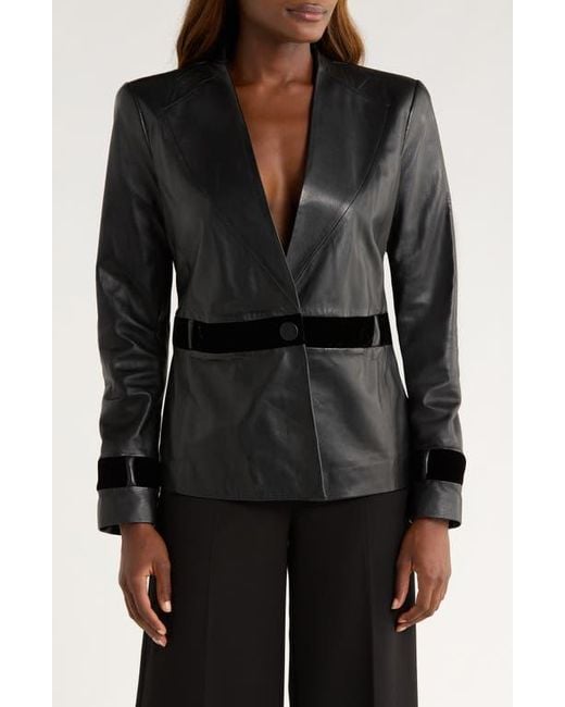 Emporio Armani Black Velvet Trim Leather Blazer