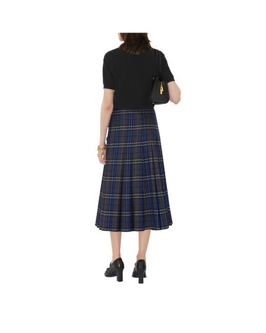 Burberry Blue Check Wool Midi Kilt