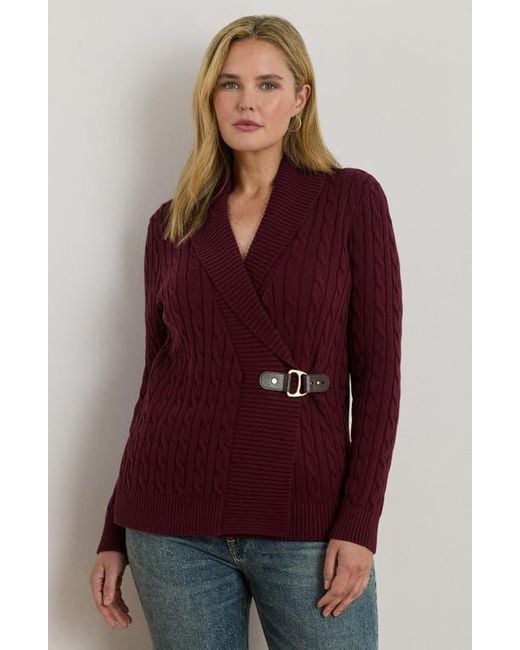 Ralph Lauren Red Cable Stitch Cotton Wrap Cardigan