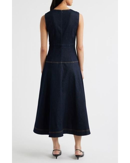 ZOE AND CLAIRE Blue Sleeveless Denim A-Line Midi Dress