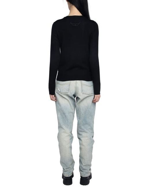 Zadig & Voltaire Black Jemma Crystal Button Merino Wool Cardigan