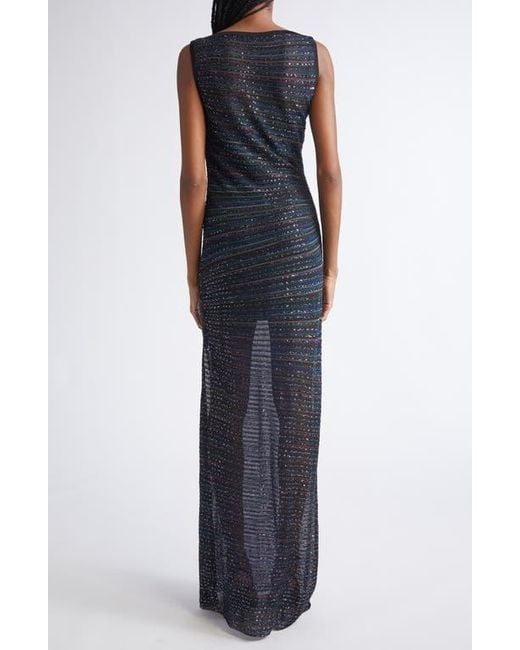 Missoni Blue Stripe Bateau Neck Metallic Knit Dress