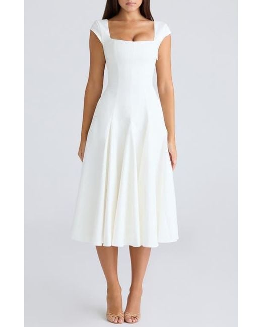 House Of Cb White Raisa Square Neck Twill Midi Dress