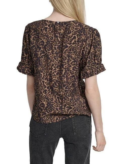 DKNY Black Abstract Zebra Print Voile Top