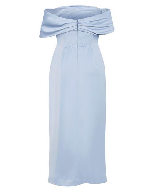 City Chic Blue Paloma Off The Shoulder Satin Maxi Dress