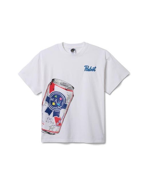 Maui & Sons White X Pabst Ribbon Can Puff Graphic T-Shirt for men