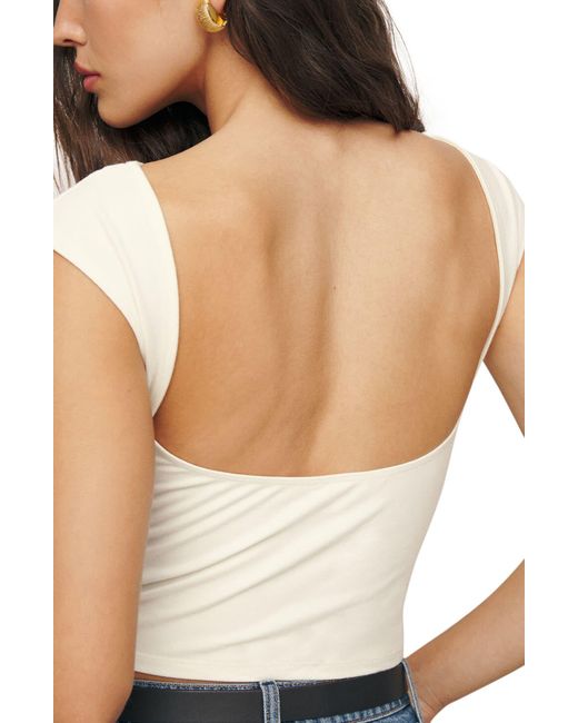 Reformation White Darra Scoop Back Cap Sleeve Knit Top