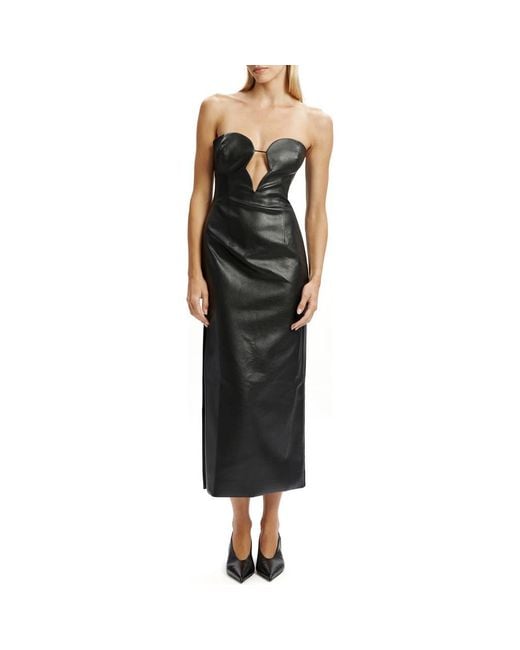 Bardot Black Eleni Strapless Plunge Neck Faux Leather Midi Dress