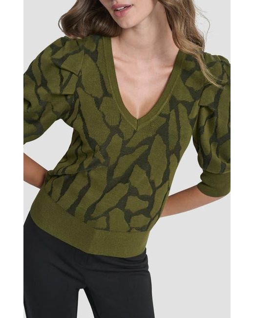 DKNY Green Texture Puff Sleeve Sweater