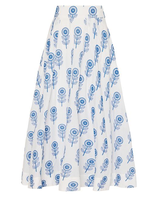 MILLY Blue Poppy Floral Embroidered Cotton Skirt