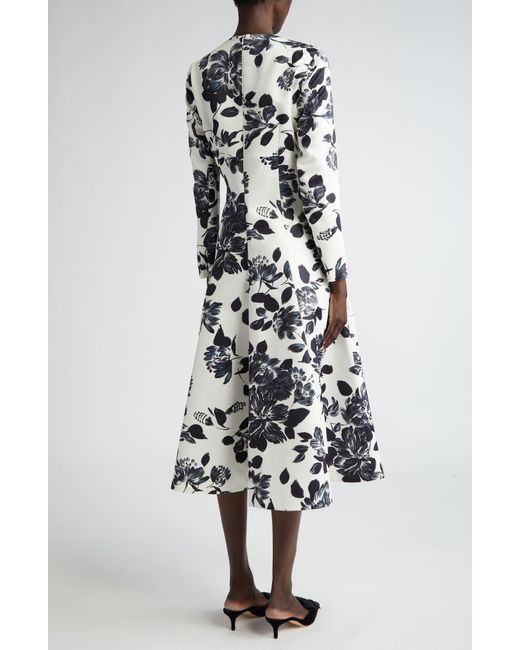 Emilia Wickstead White Tris Floral Long Sleeve A-line Dress