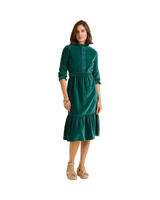 Brakeburn Women's Green Starry 3/4 Sleeve High Neck Midi Dress Brakeburn Women's Green Starry 3/4 Sleeve High Neck Midi Dress