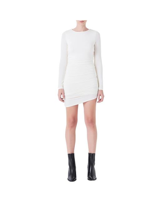 Grey Lab White Ruched Long Sleeve Minidress