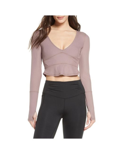 Free People Gray Free People Fp Movement Bow Down Long Sleeve Crop Top