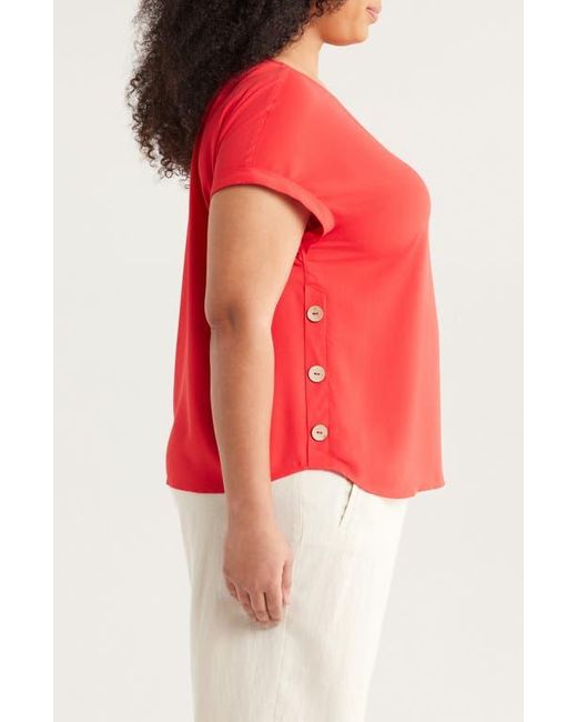 Jones New York Red Side Button Detail Crepe Top