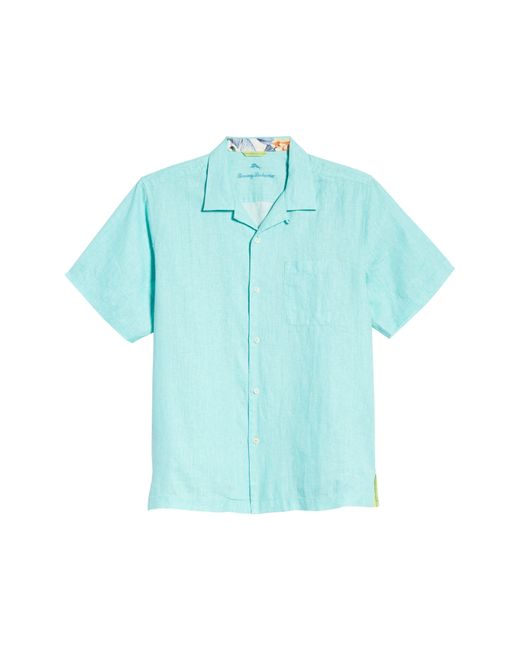Tommy Bahama Sea Glass Short Sleeve Buttonup Linen Camp Shirt in Blue