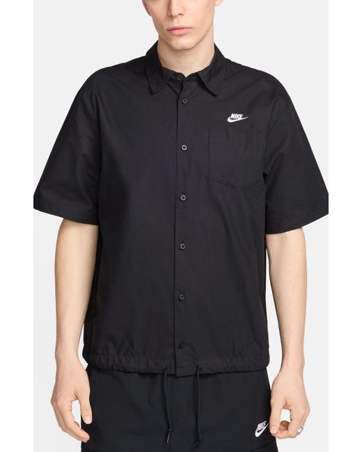 Nike Black Club Venice Short Sleeve Drawstring Hem Cotton Button-up Shirt for men