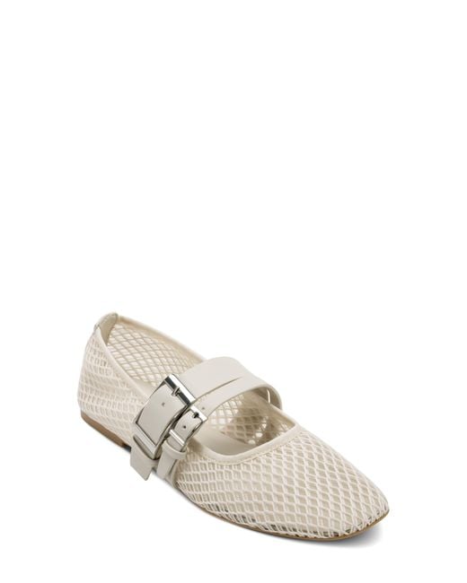 DKNY White Dade Buckle Strap Mesh Ballet Flat